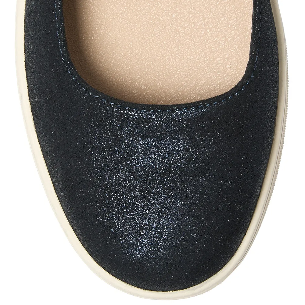 Albany Flat in Navy Metallic Suede Suede