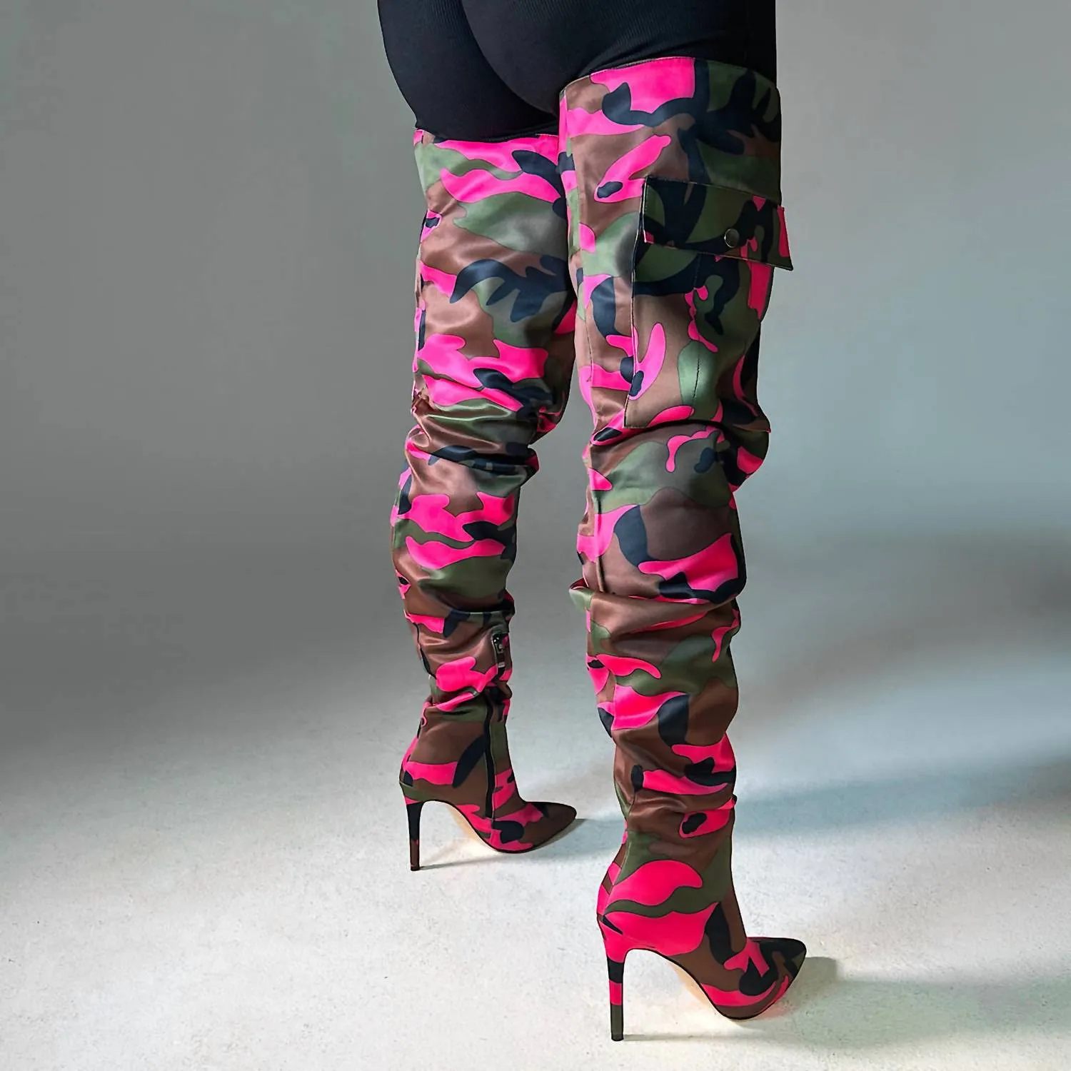 Ari Over The Knee Boots In Pink/camo