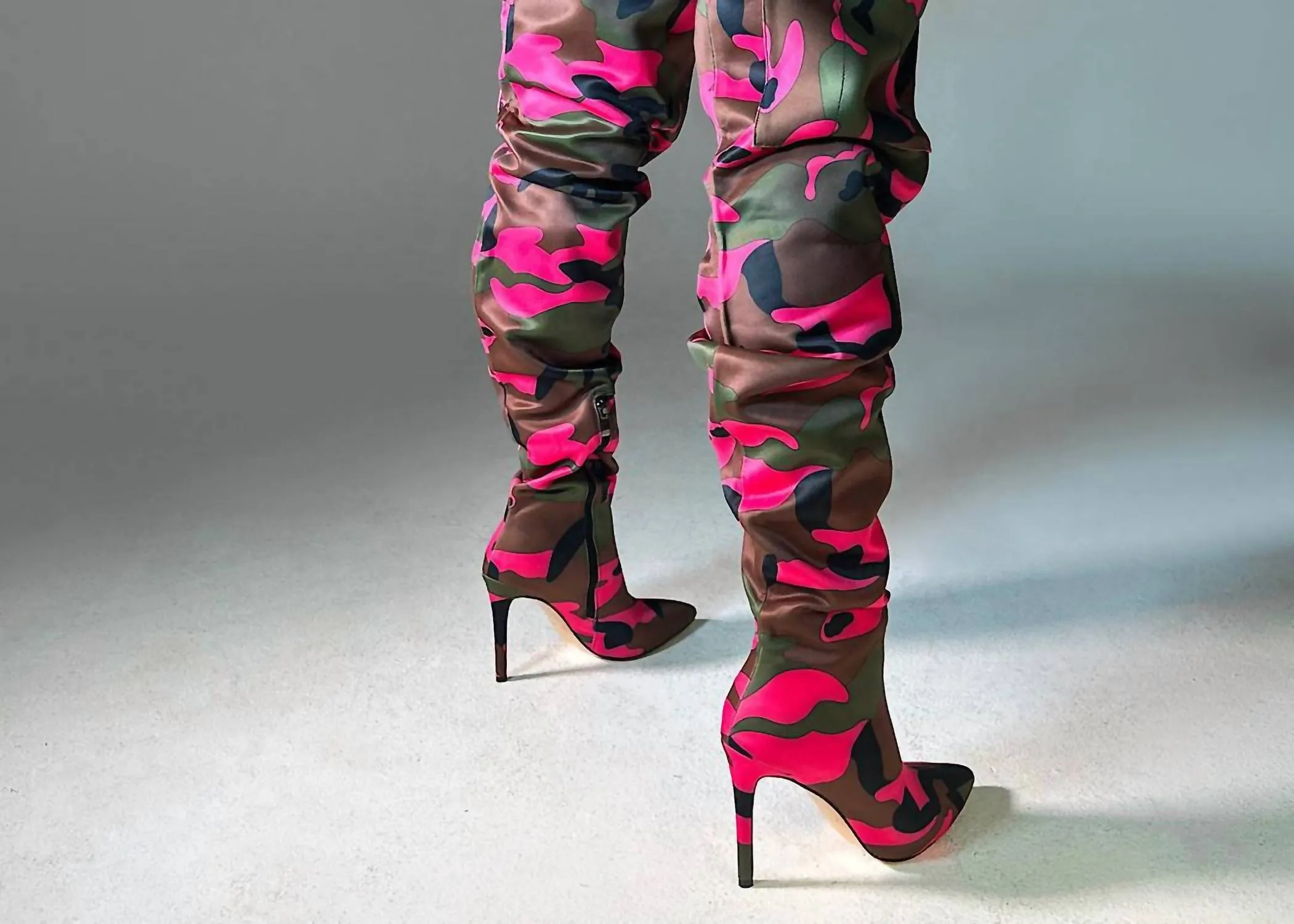 Ari Over The Knee Boots In Pink/camo