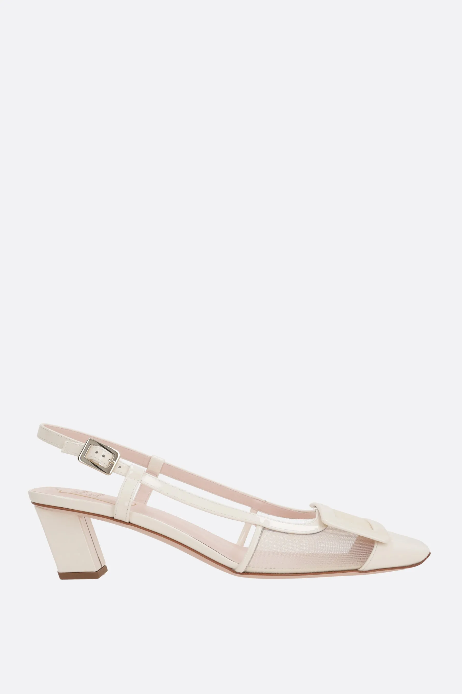 Belle Vivier slingbacks in mesh and patent leather