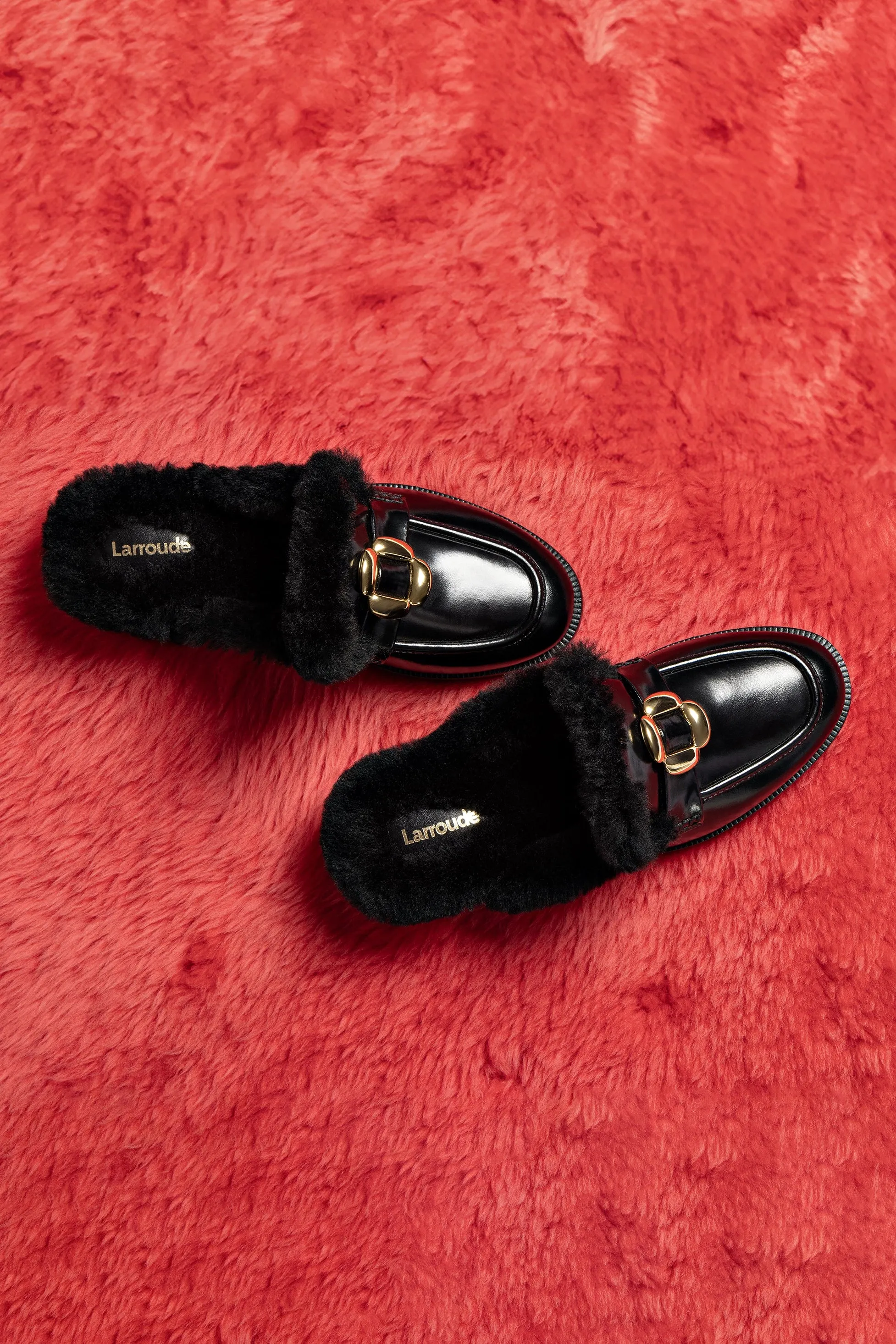 Bobbie Mule In Black Leather and Black Shearling