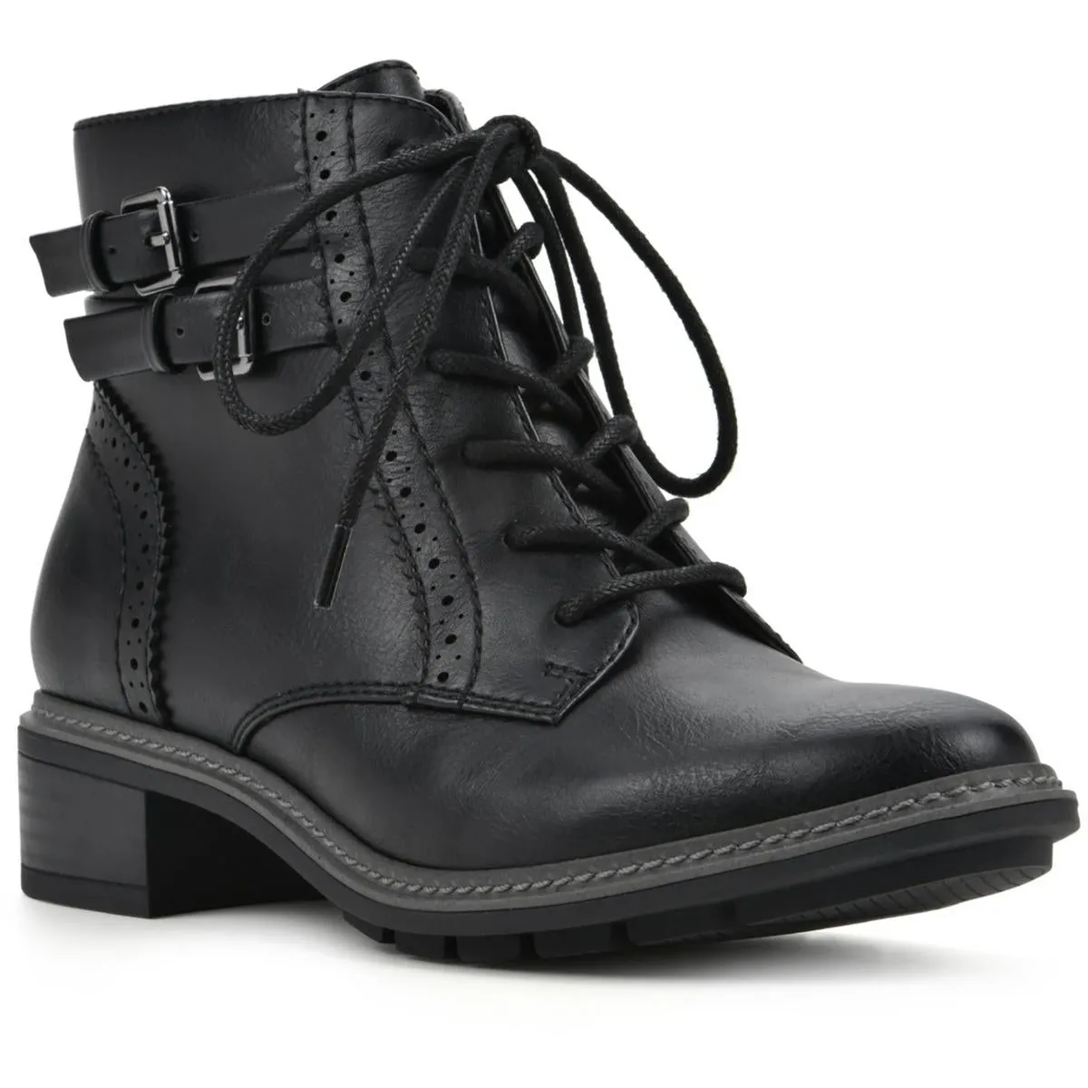 C34883 Womens Zipper Manmade Combat & Lace-Up Boots