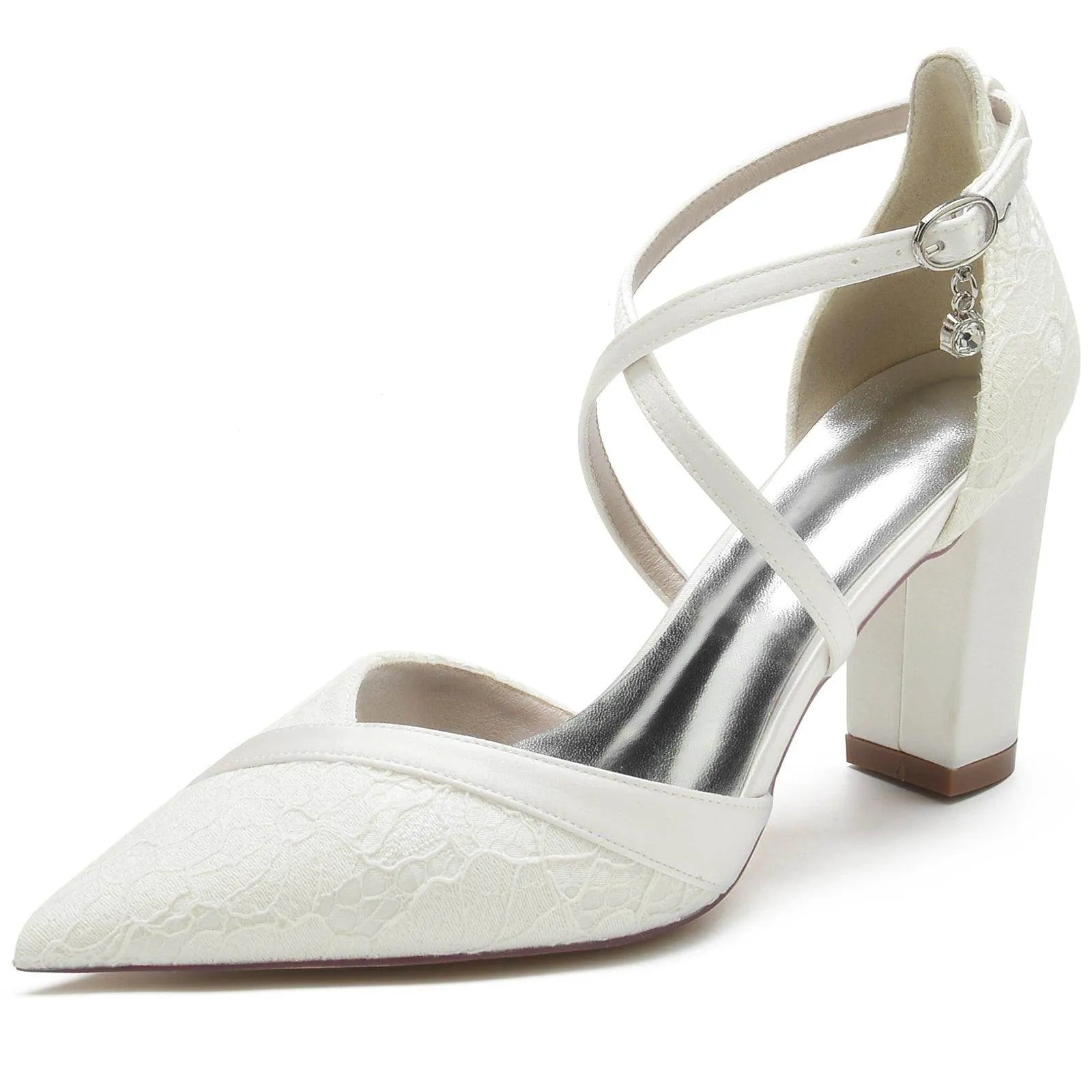 Chunky Heel 8.5cm Silk-Like Lace Shoes CK0191