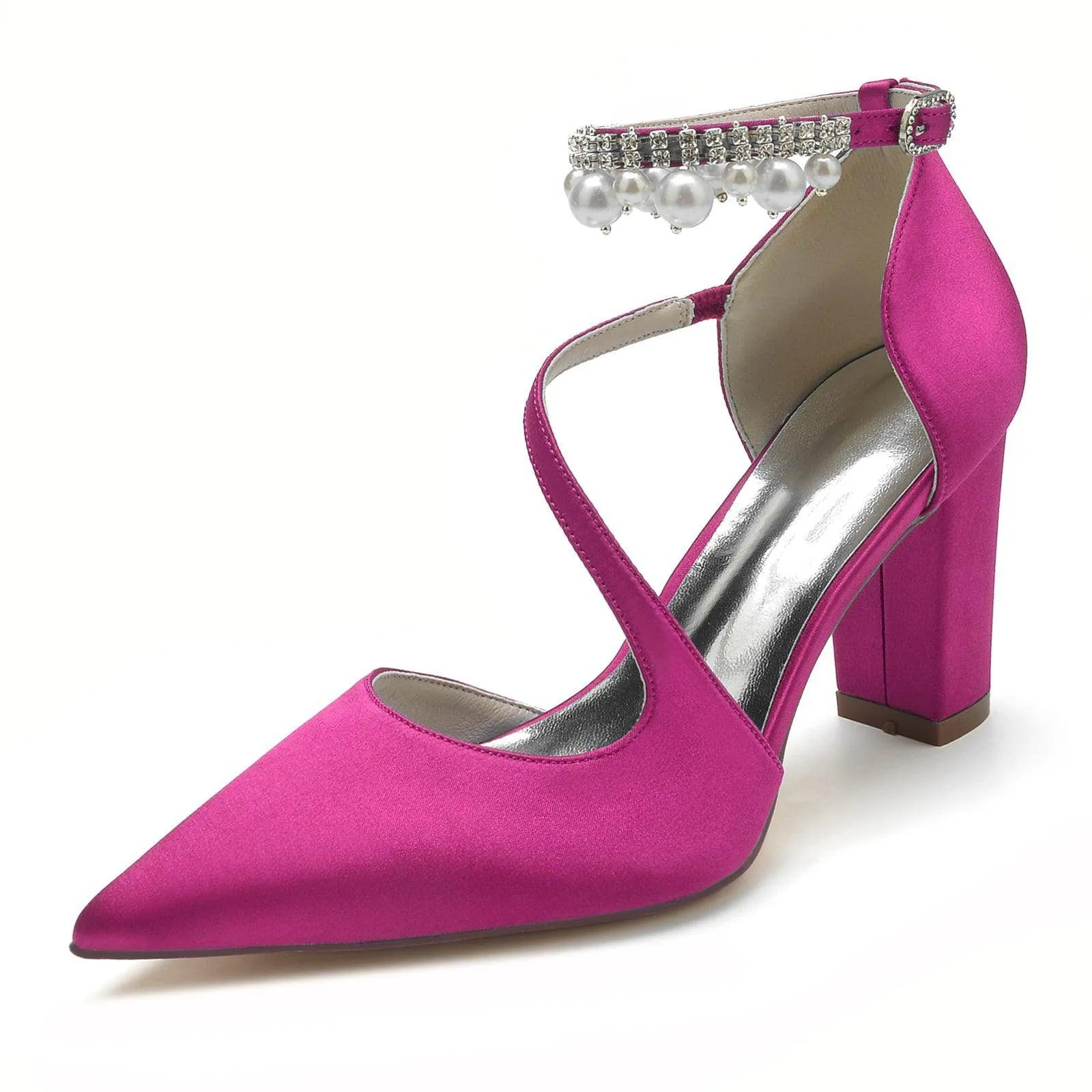 Chunky Heel 8.5cm Silk-Like Shoes CK0194