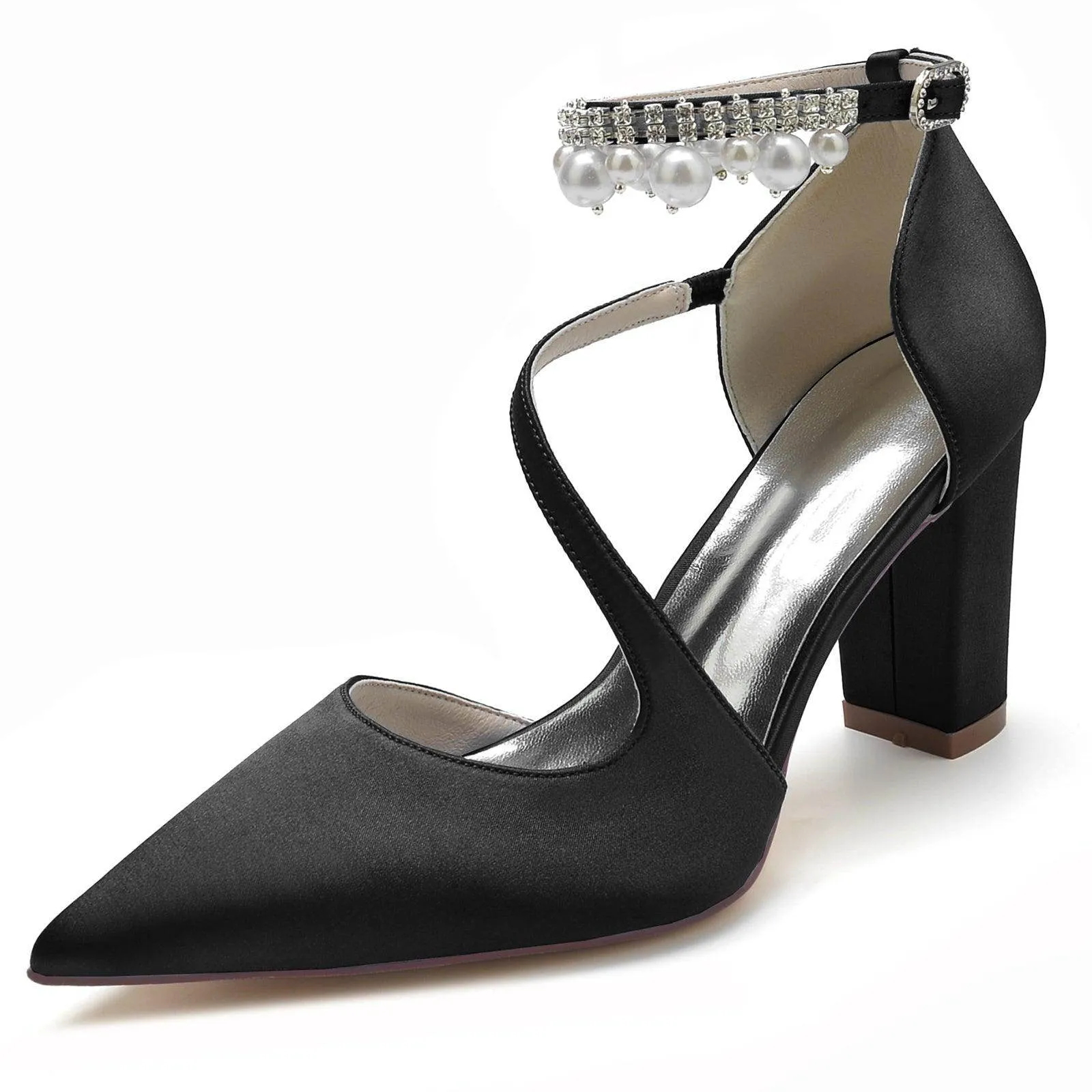 Chunky Heel 8.5cm Silk-Like Shoes CK0194
