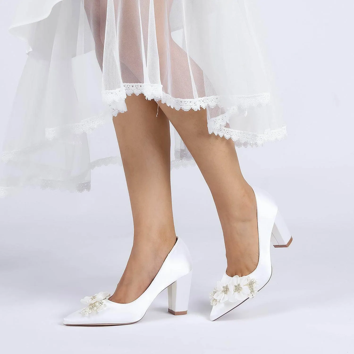 Chunky Heel 8.5cm Silk-Like Shoes CK0459