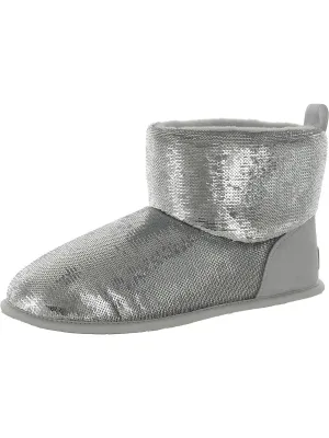 Classic Mini Mirror Ball Womens Suede Trim Sequined Winter & Snow Boots