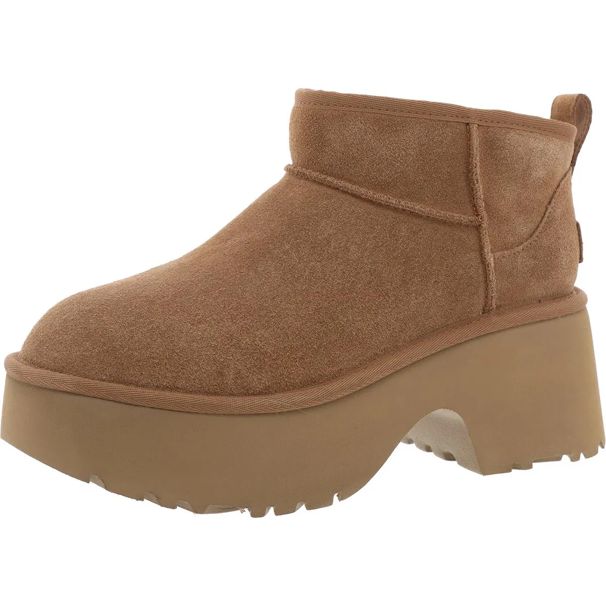 Classic Ultra Mini New Heights Womens Faux Fur Lined Leather Ankle Boots