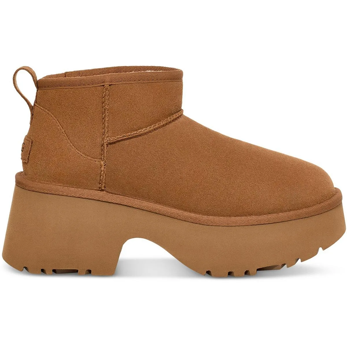 Classic Ultra Mini New Heights Womens Faux Fur Lined Leather Ankle Boots