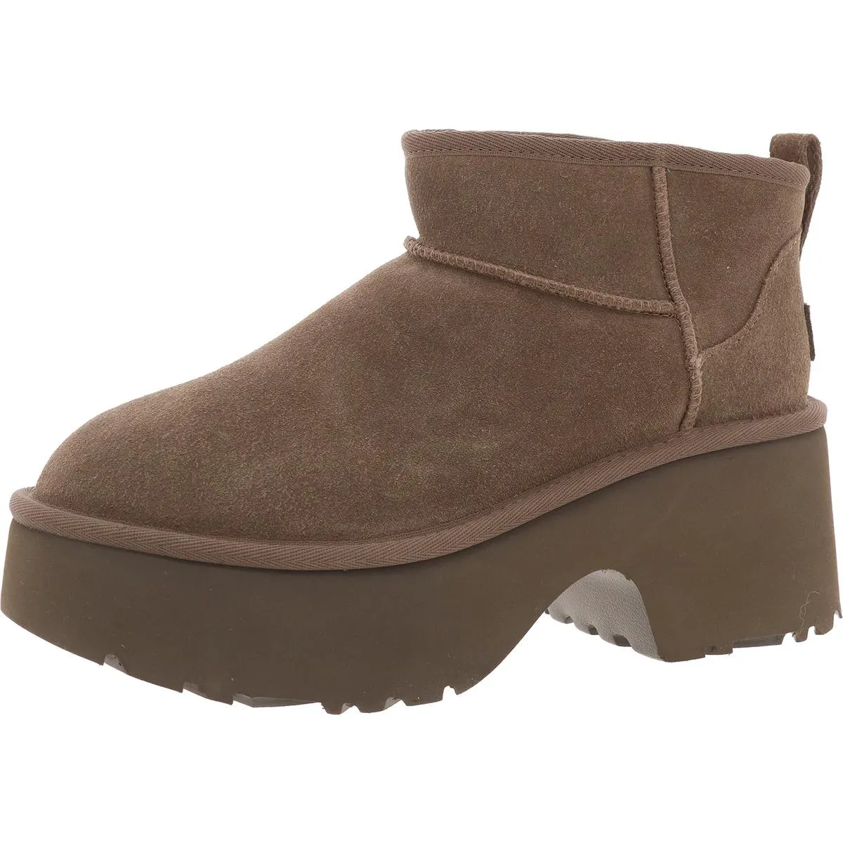 Classic Ultra Mini New Heights Womens Faux Fur Lined Leather Ankle Boots