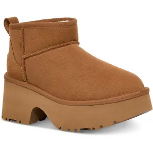Classic Ultra Mini New Heights Womens Faux Fur Lined Leather Ankle Boots