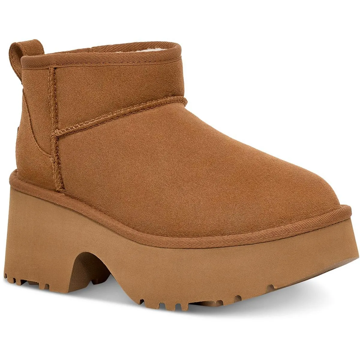 Classic Ultra Mini New Heights Womens Faux Fur Lined Leather Ankle Boots