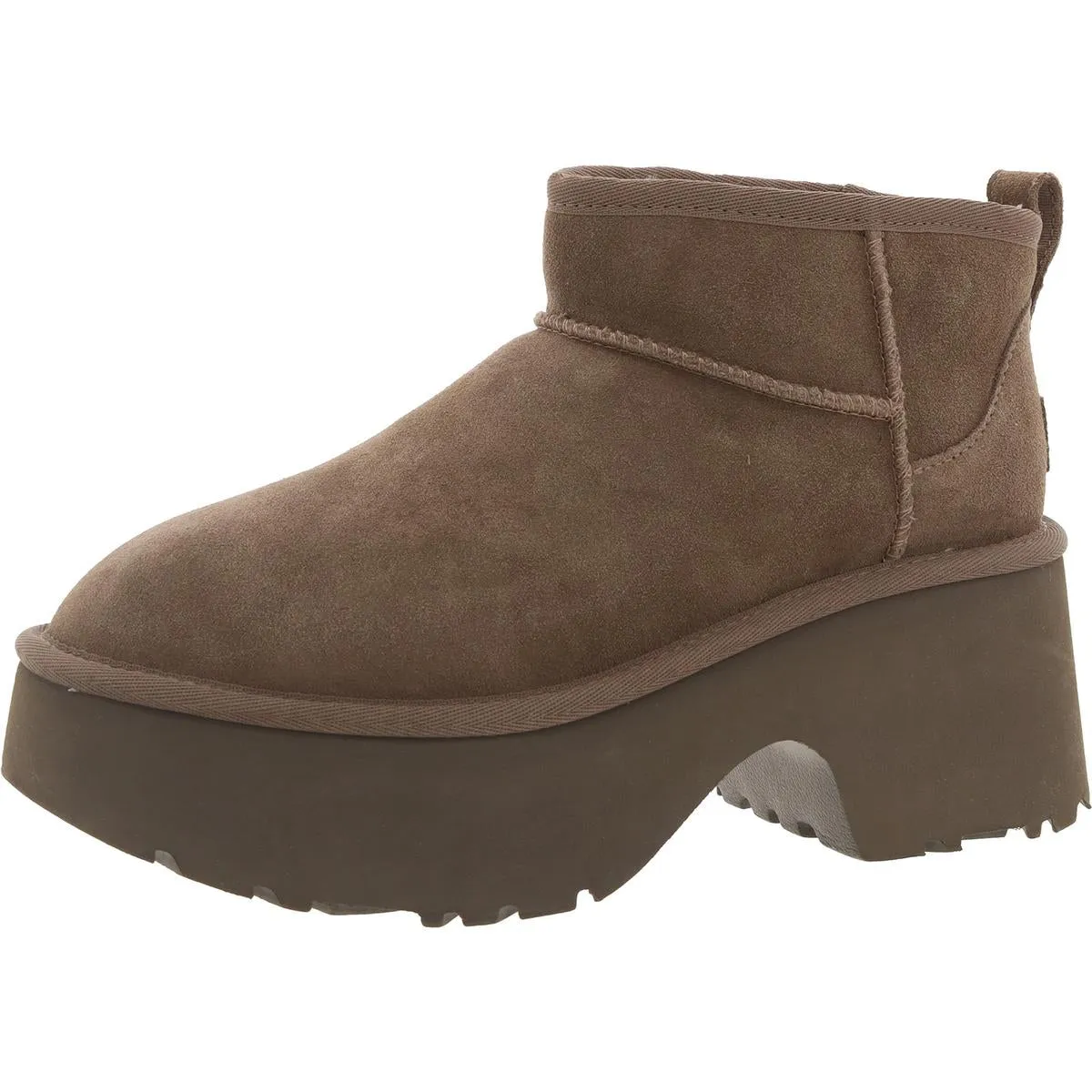 Classic Ultra Mini New Heights Womens Faux Fur Lined Leather Ankle Boots
