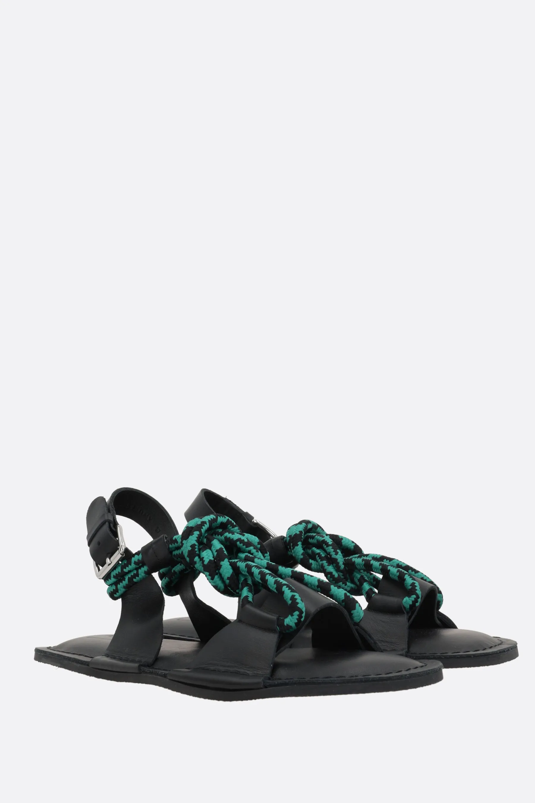 cord and matte leather flat sandals