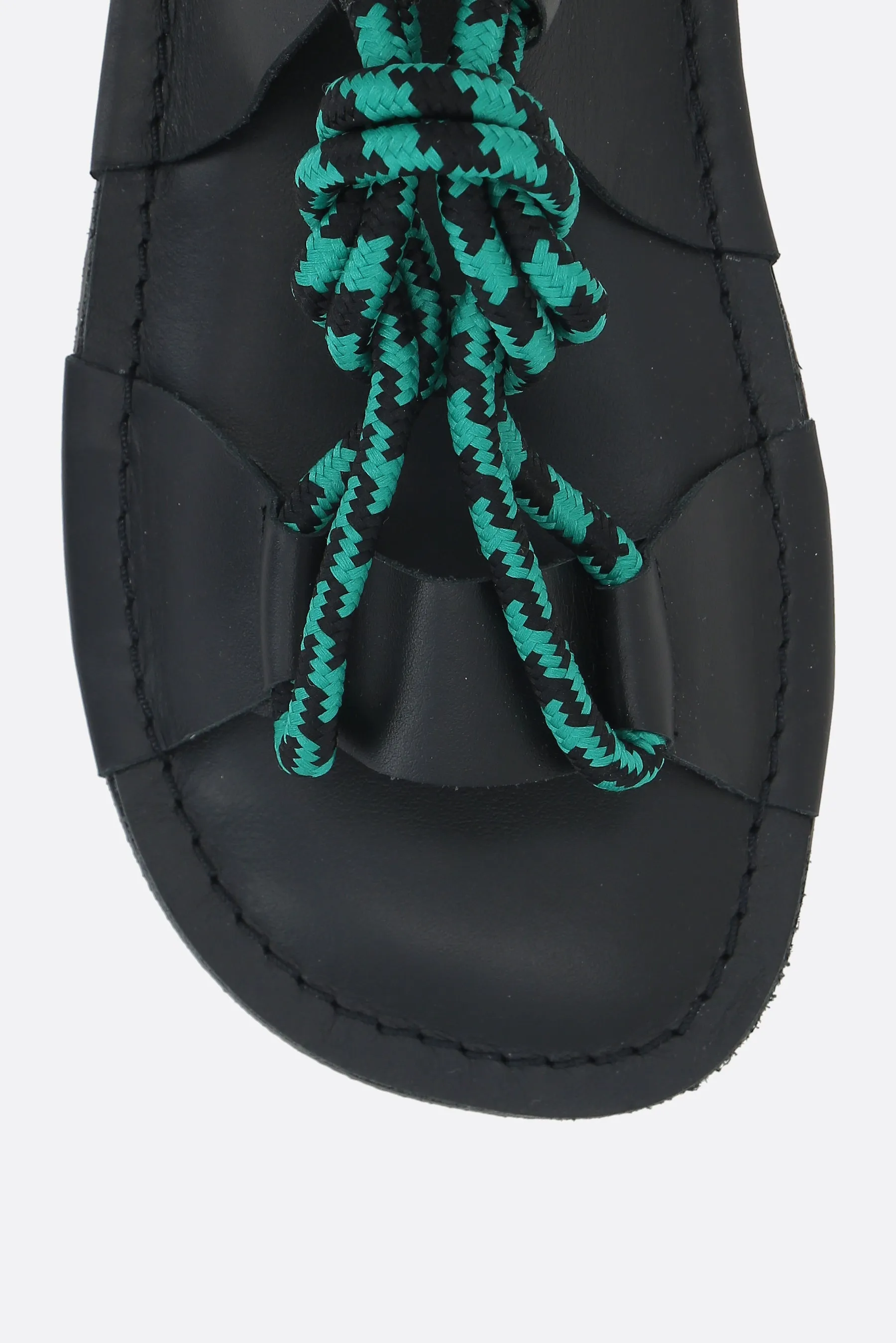cord and matte leather flat sandals
