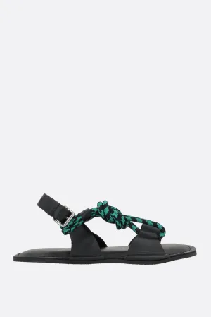 cord and matte leather flat sandals