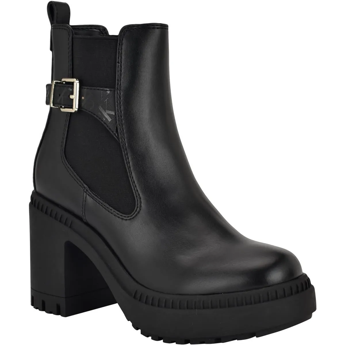 Fayth Womens Stretch Faux Leather Ankle Boots