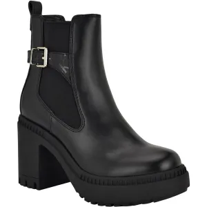 Fayth Womens Stretch Faux Leather Ankle Boots