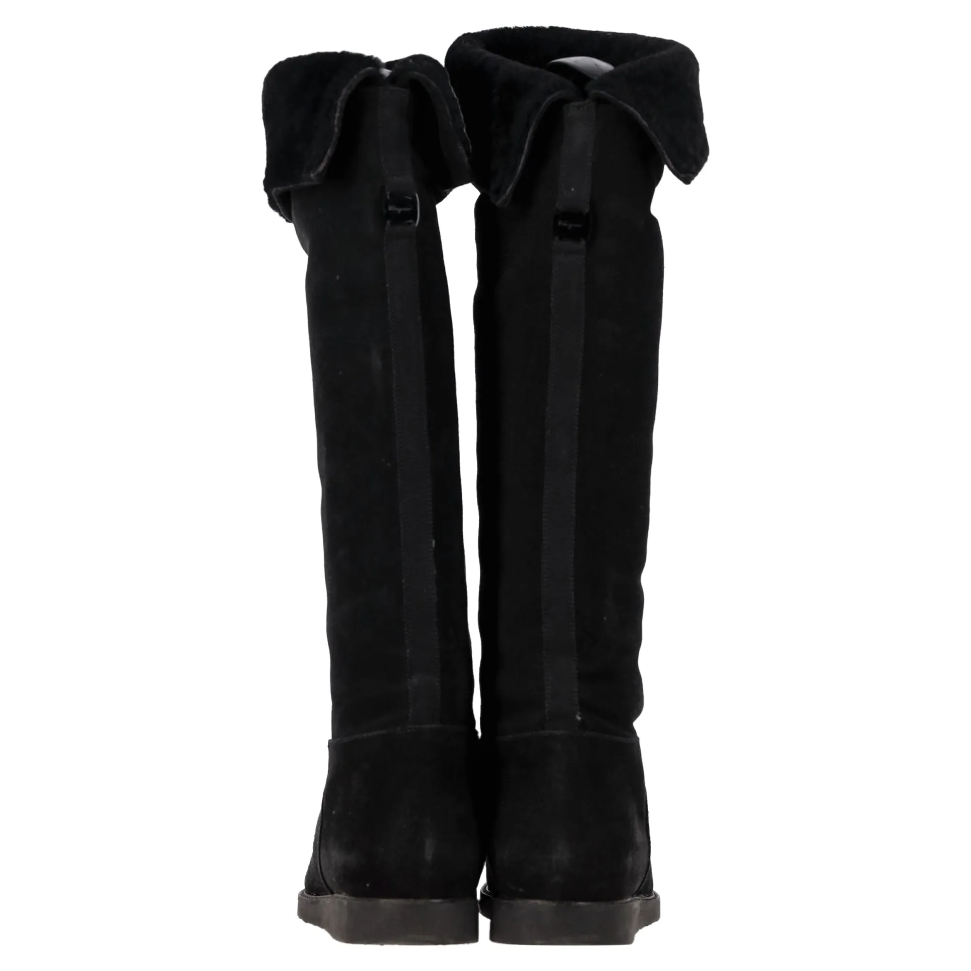 Ferragamo Knee Flat Boots in Black Suede