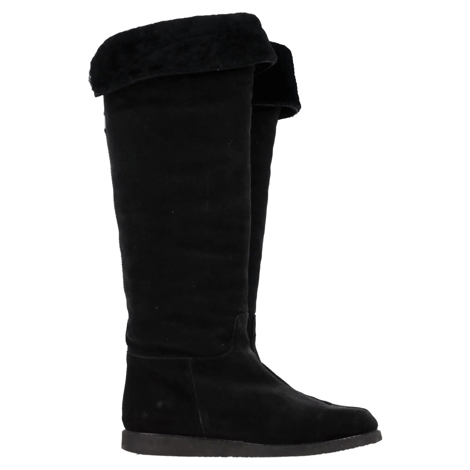 Ferragamo Knee Flat Boots in Black Suede