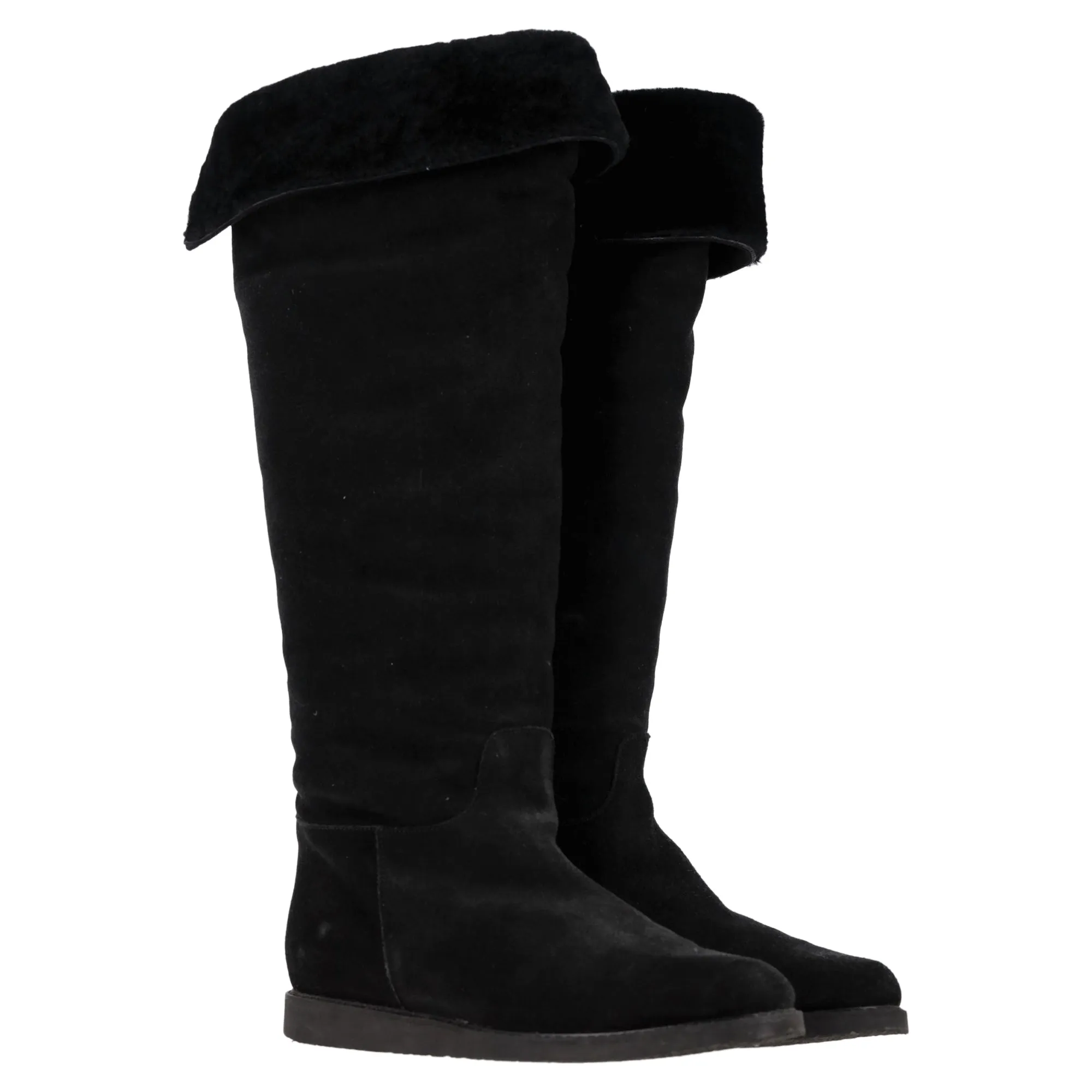 Ferragamo Knee Flat Boots in Black Suede