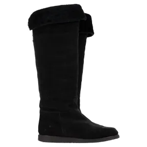 Ferragamo Knee Flat Boots in Black Suede