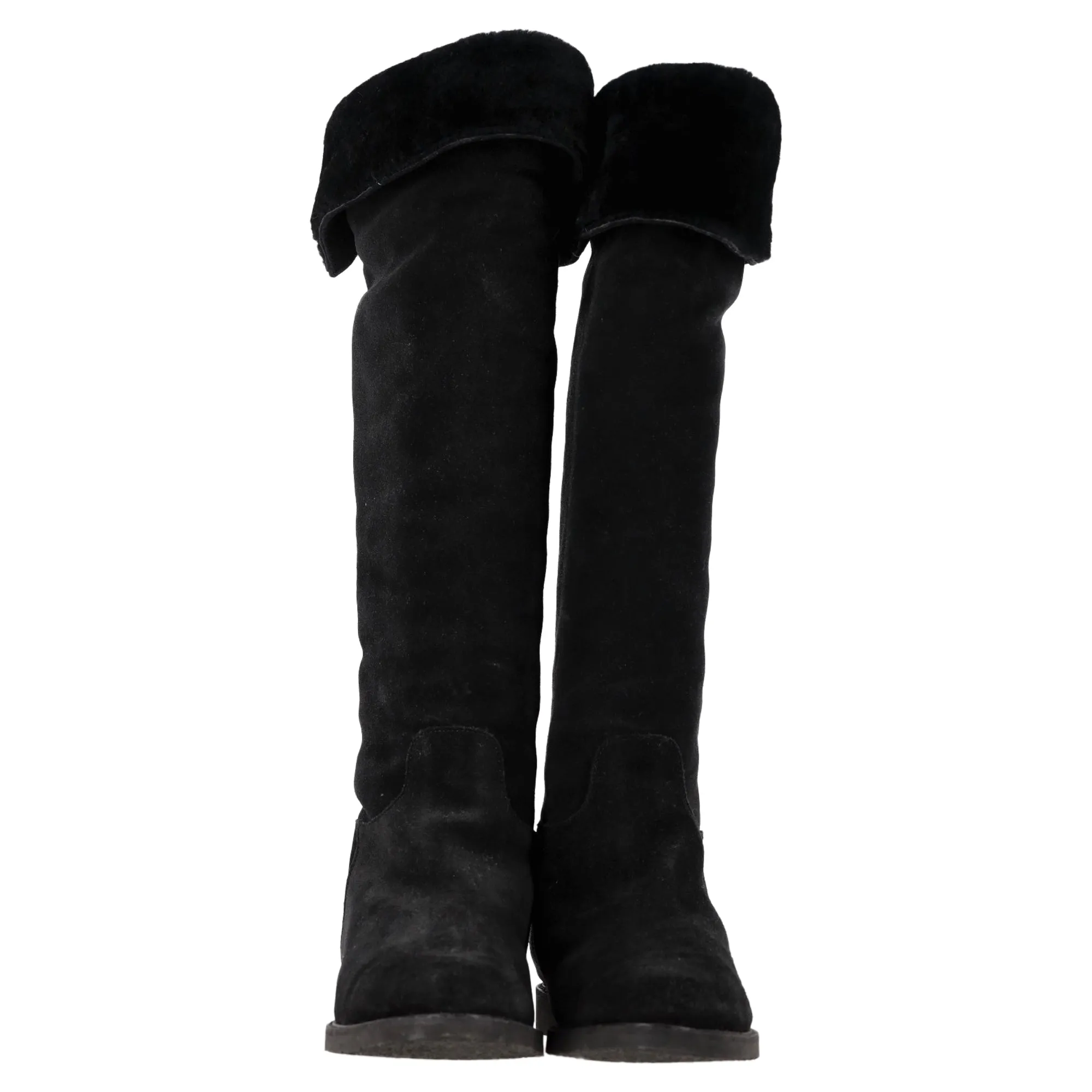 Ferragamo Knee Flat Boots in Black Suede