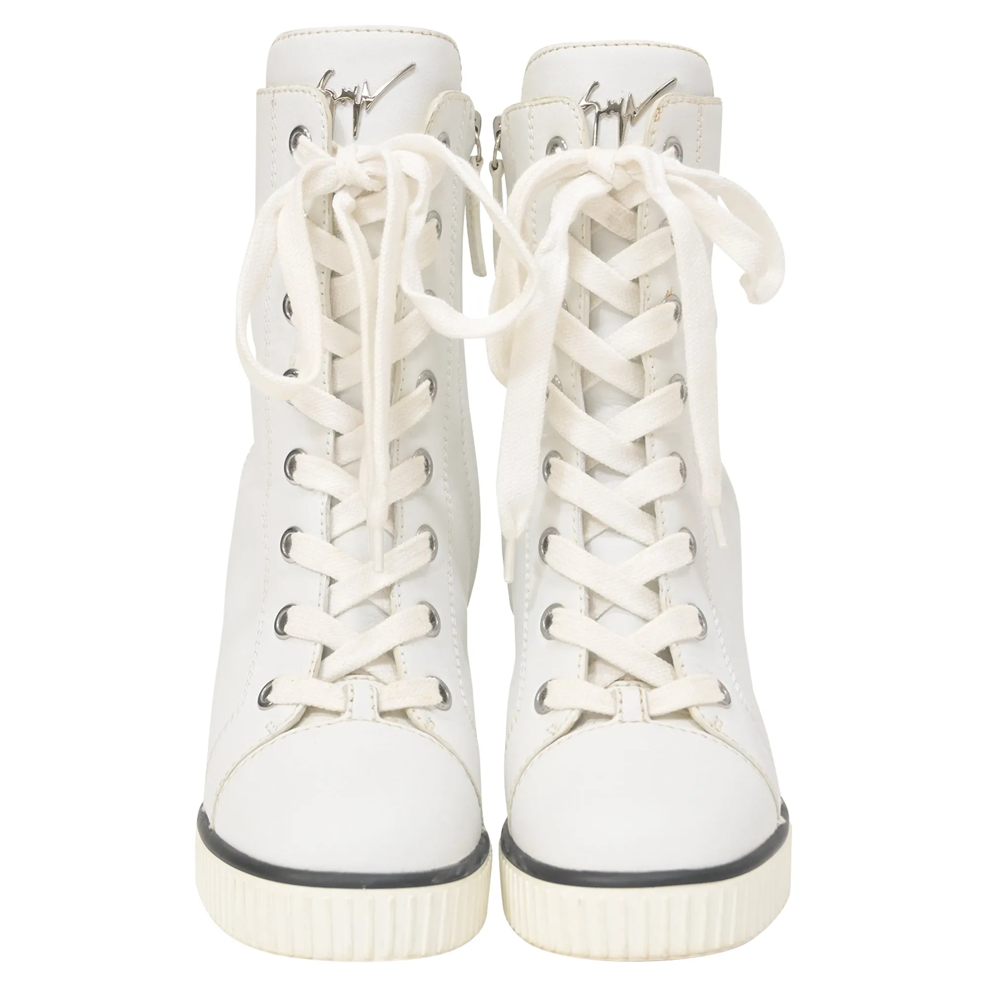 Giuseppe Zanotti Lace-Up Boots in White Leather