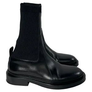 Jil Sander Ribbed Sock Chelsea Ankle Boots in Black Leather