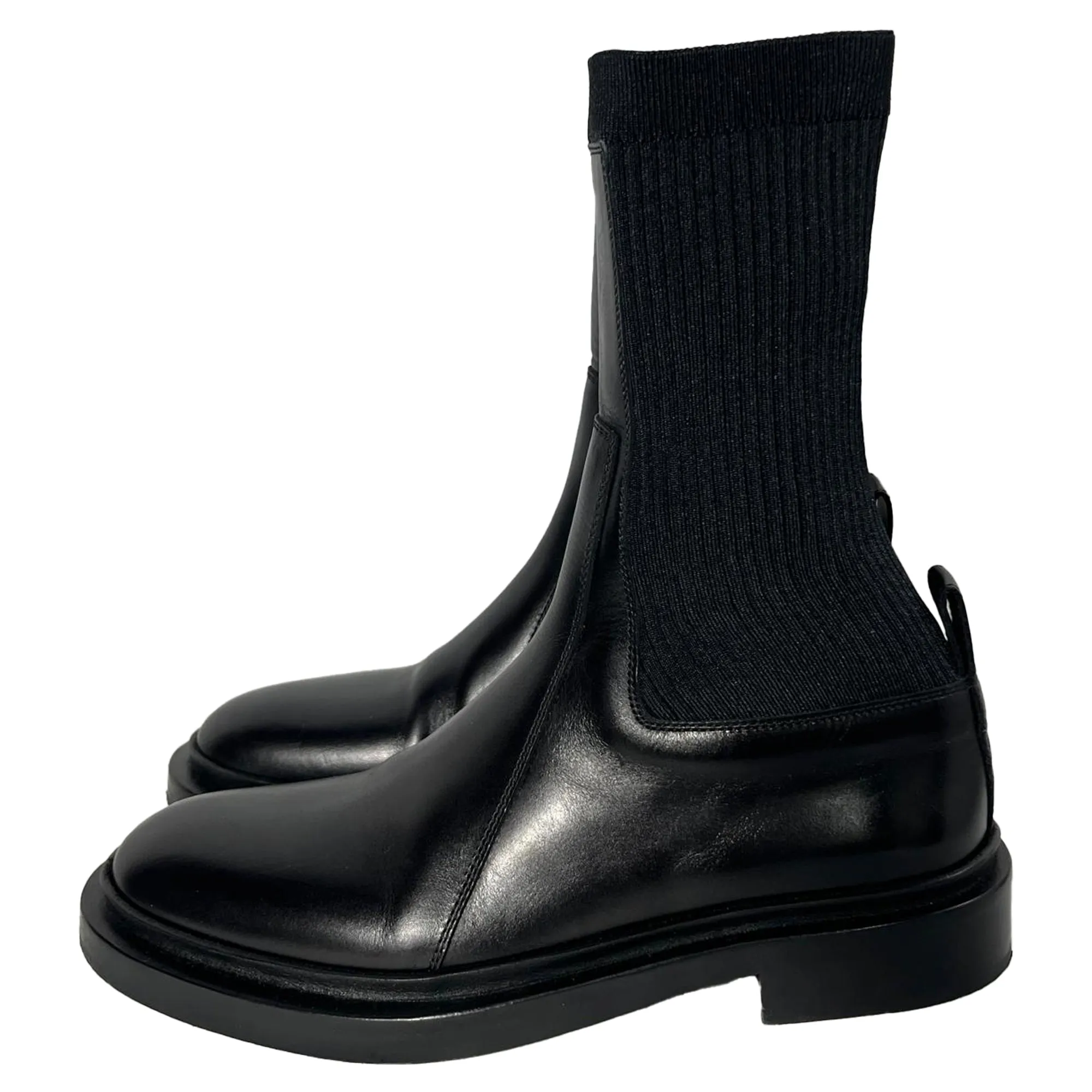 Jil Sander Ribbed Sock Chelsea Ankle Boots in Black Leather