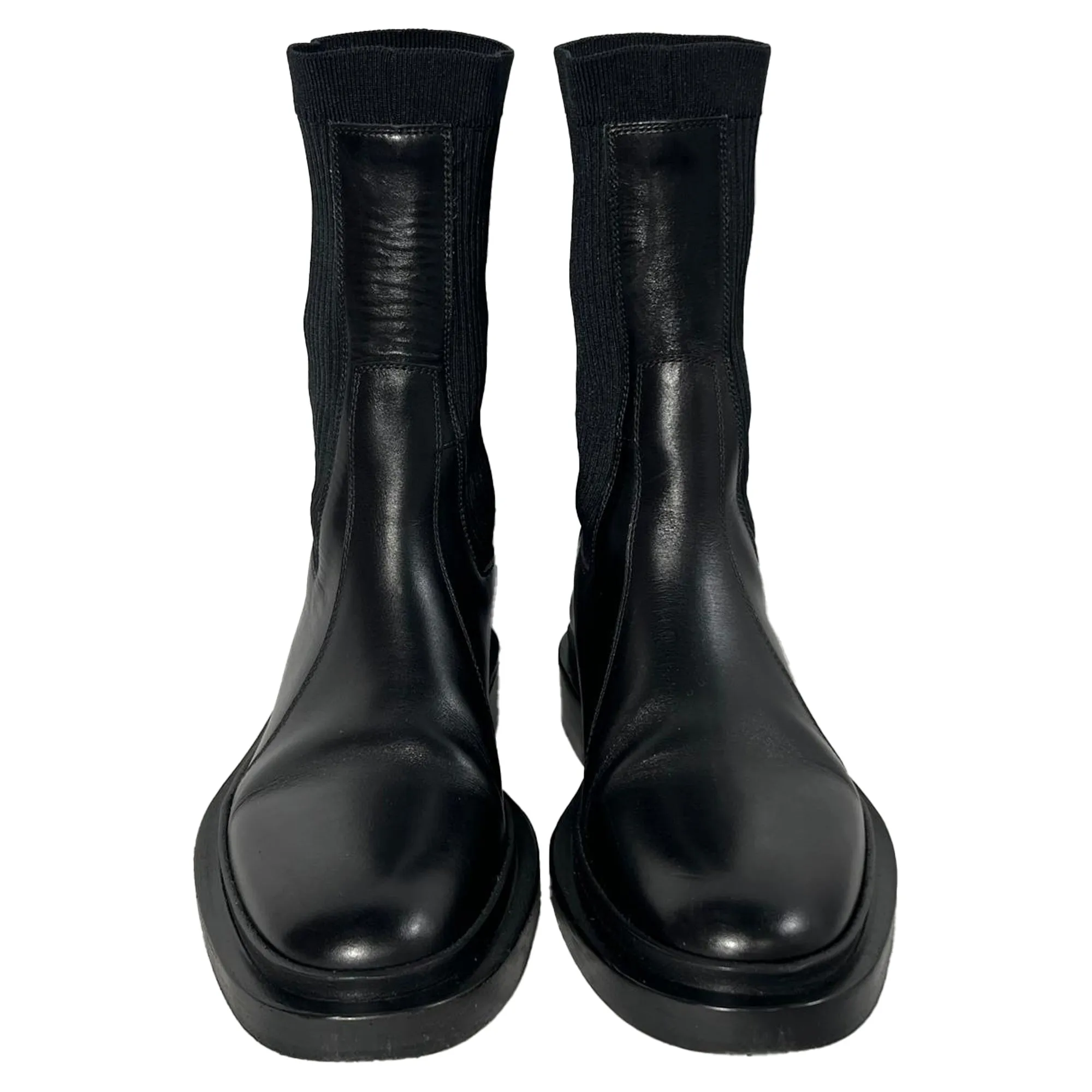 Jil Sander Ribbed Sock Chelsea Ankle Boots in Black Leather