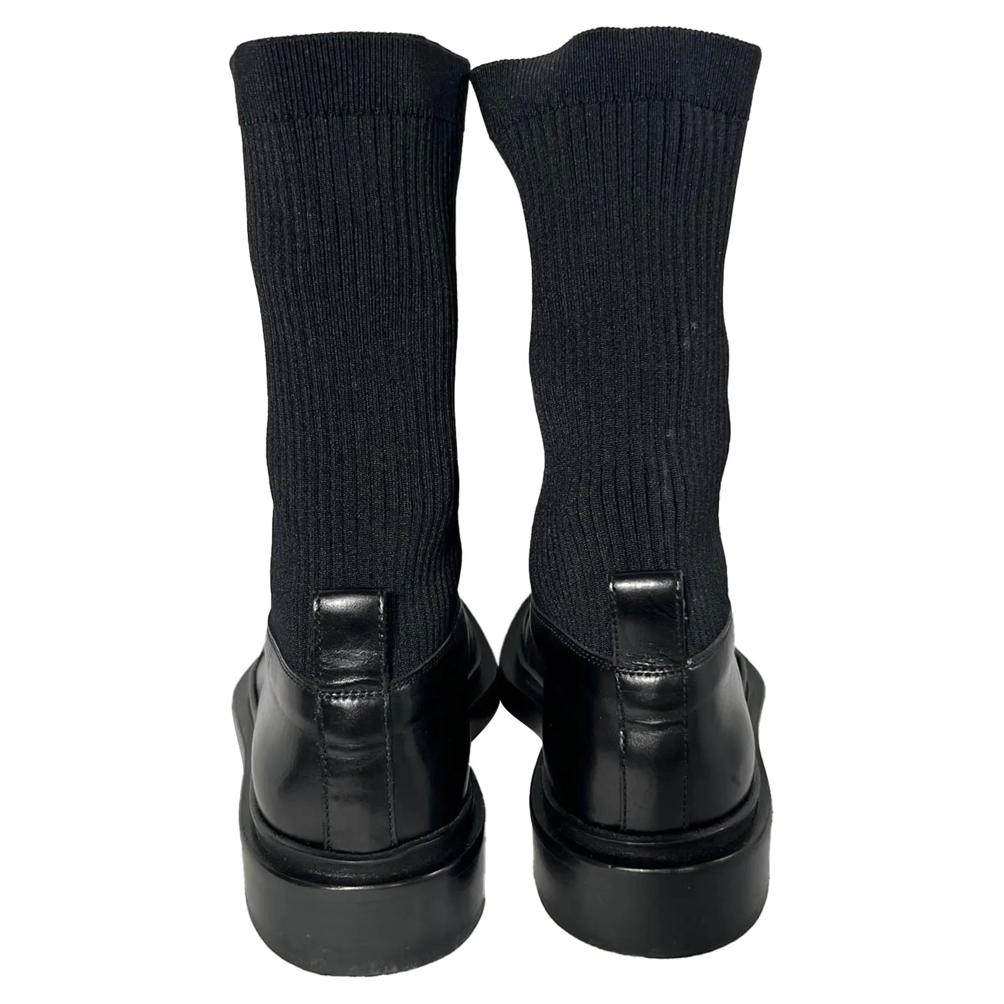 Jil Sander Ribbed Sock Chelsea Ankle Boots in Black Leather