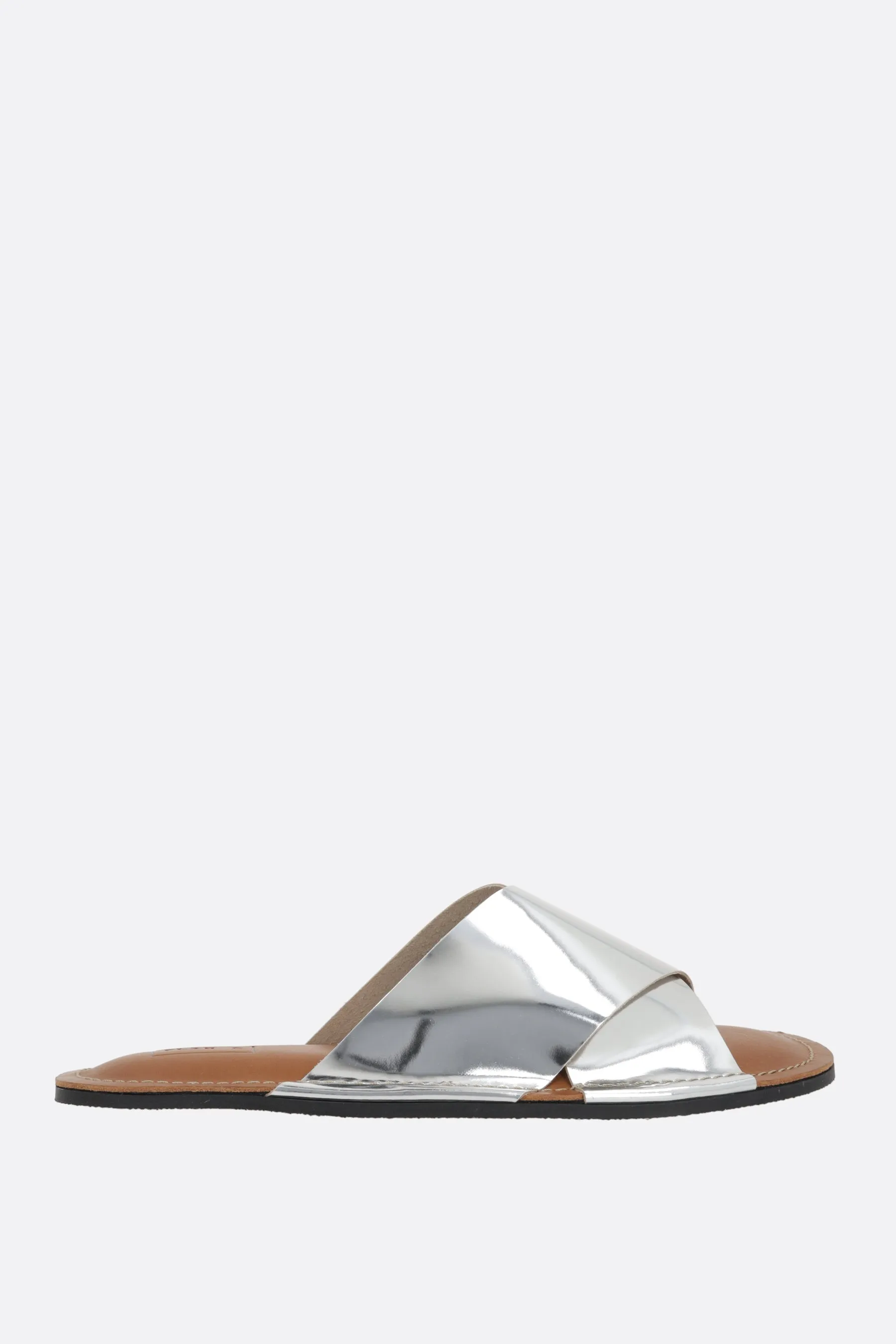 laminated leather slide sandals