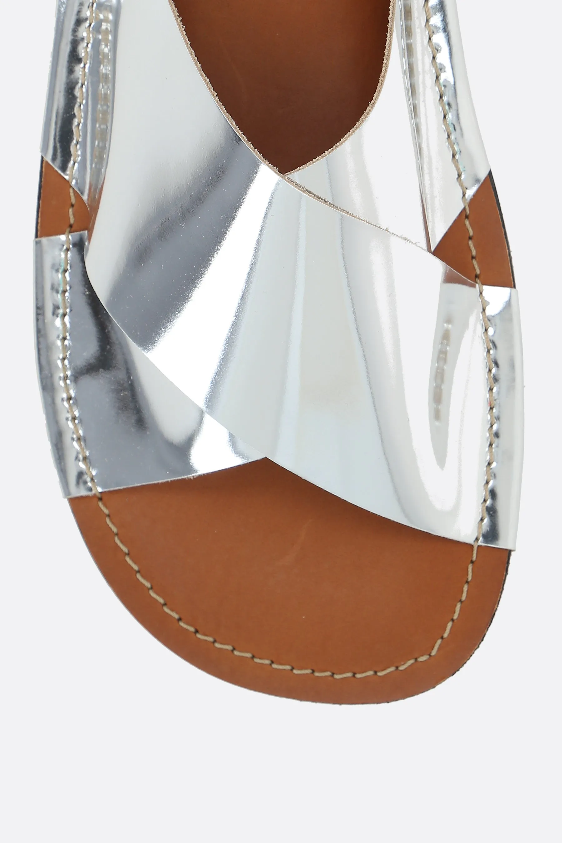 laminated leather slide sandals