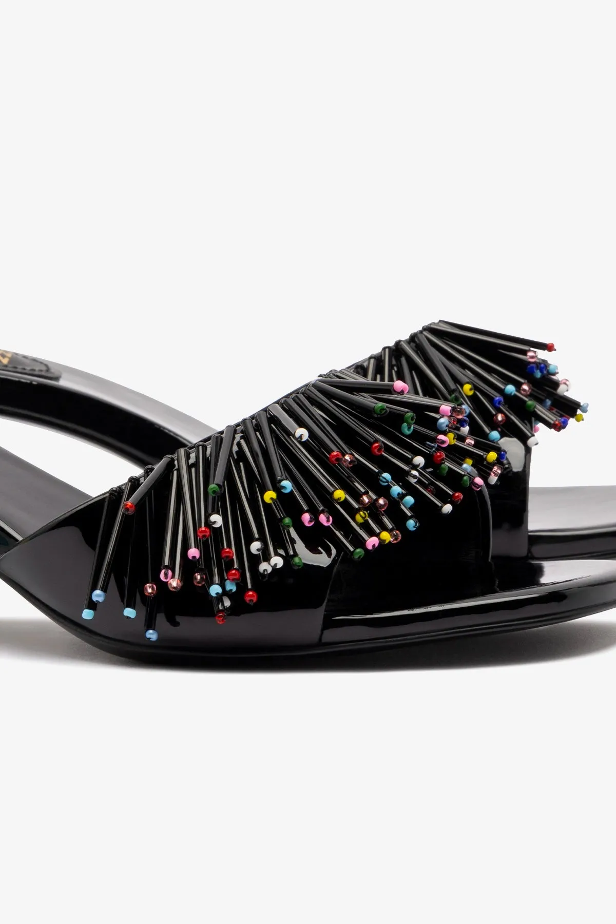 Larroud x Jonathan Cohen Fringe Greta Mule In Black Patent Leather