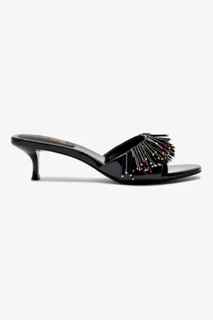 Larroud x Jonathan Cohen Fringe Greta Mule In Black Patent Leather