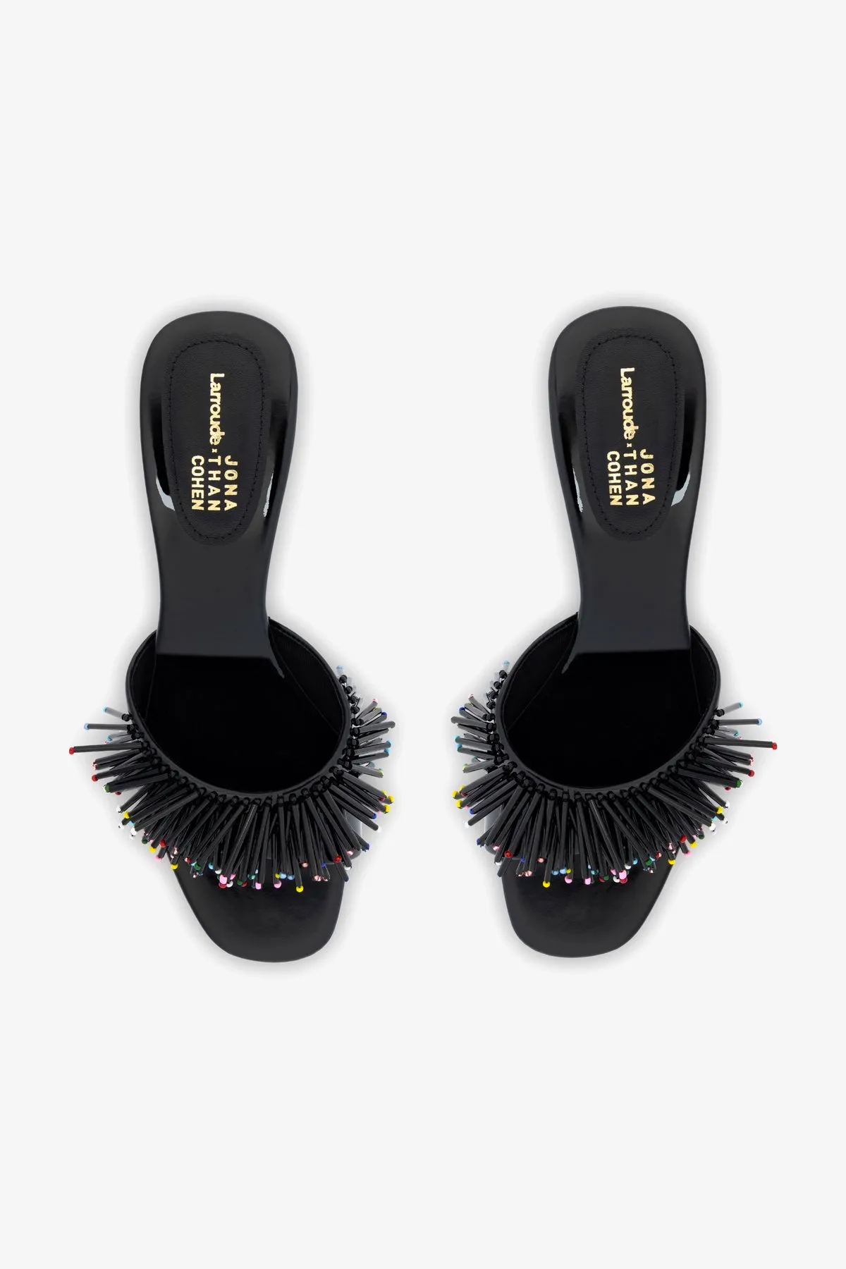 Larroud x Jonathan Cohen Fringe Greta Mule In Black Patent Leather