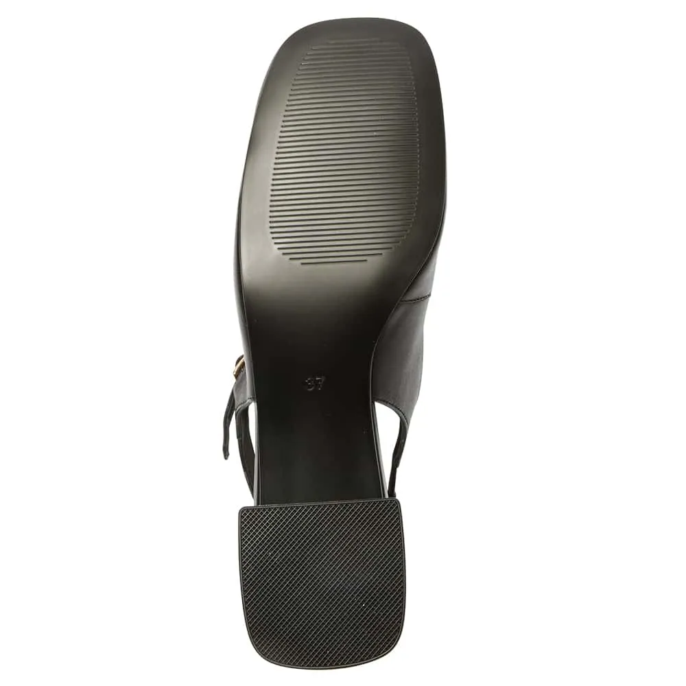 Lotus Heel in Black Leather