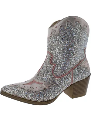 Lourdez Womens Faux Leather Embellished Cowboy, Western Boots