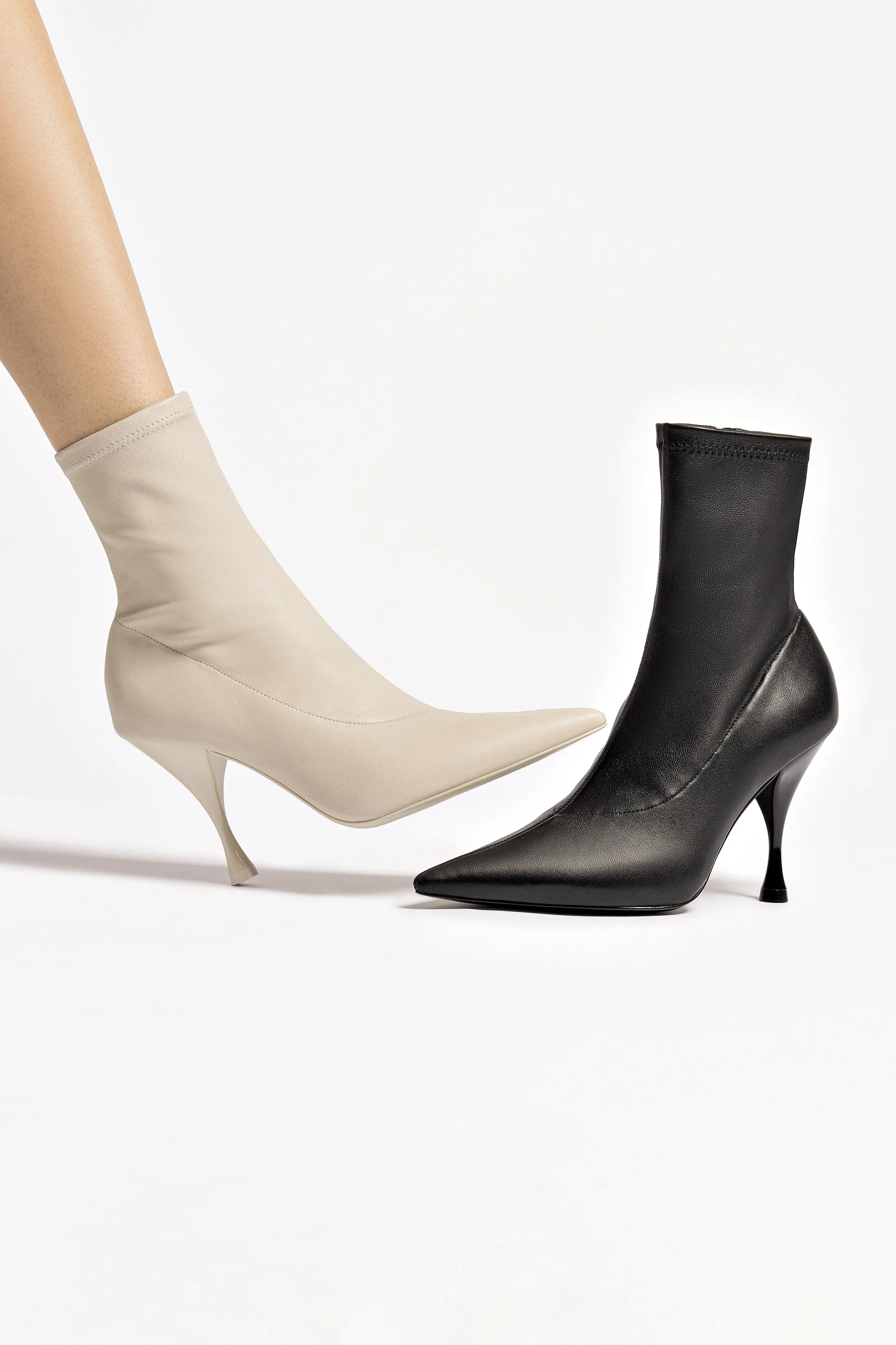 Mini Georgia Boot In Off White Stretch Leather