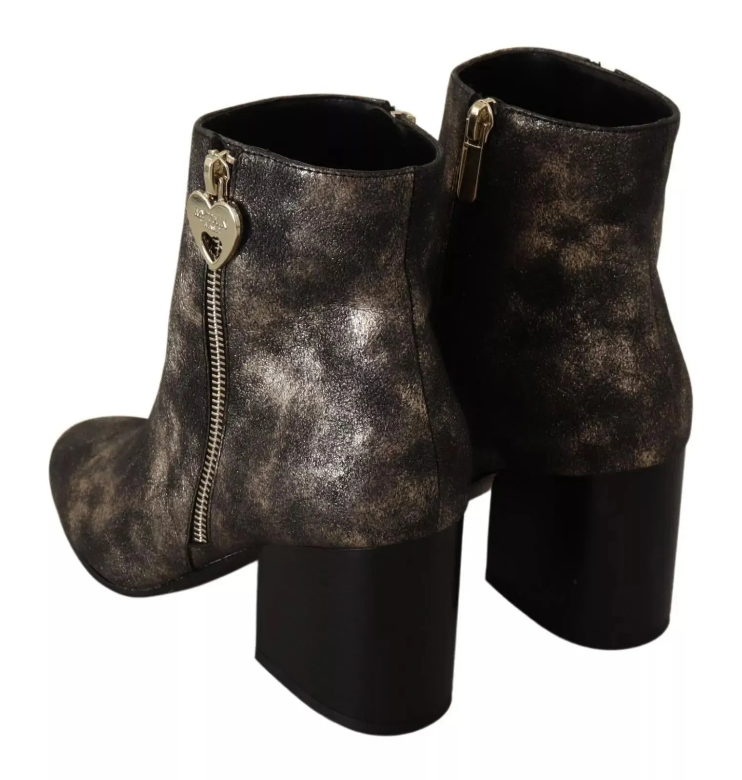 MY TWIN Leather Block Heels Ankle Boots Zipper Women's Shoes (Pre-Owned)