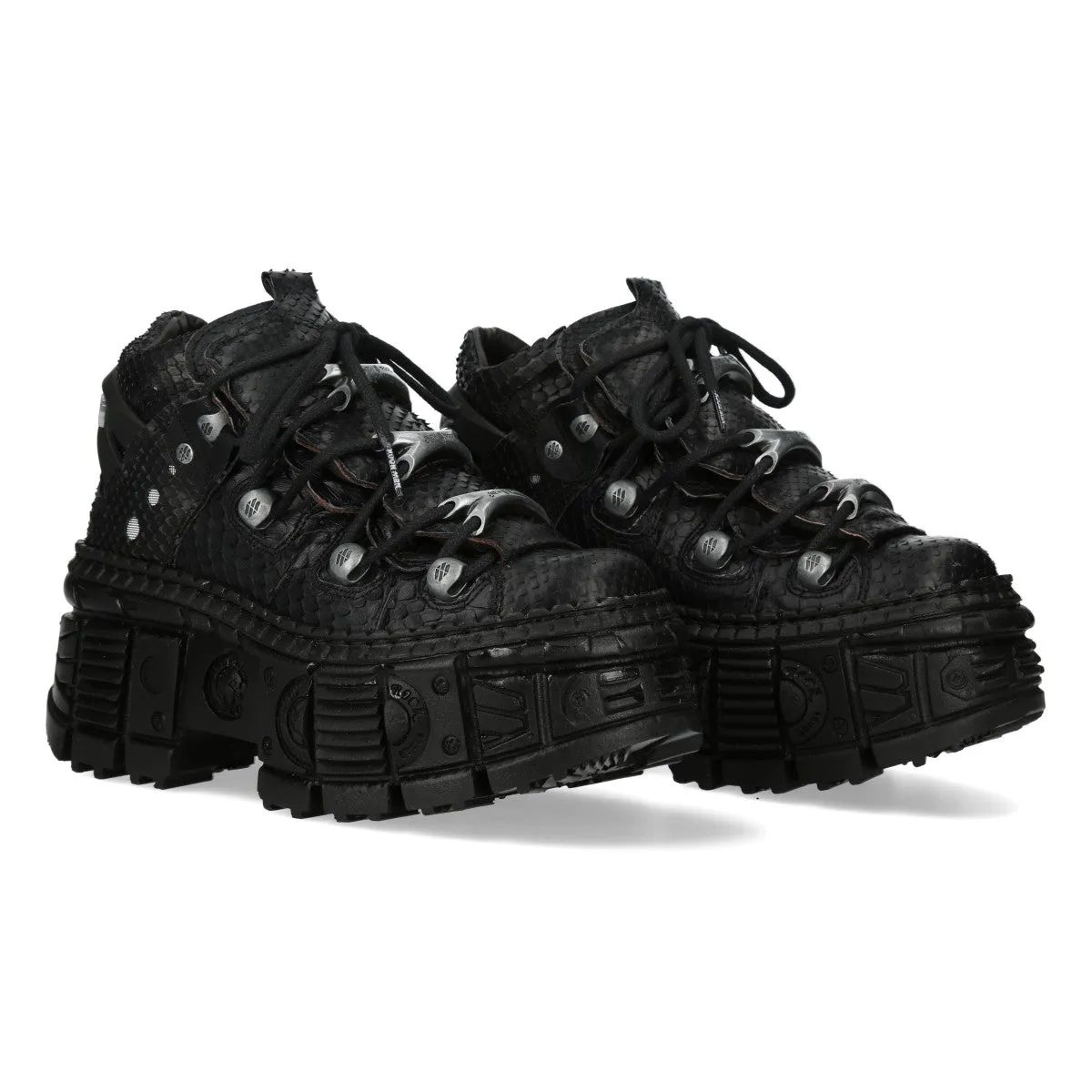 New Rock M-106WALL-C65 Python Black Leather Platform Ankle Boots