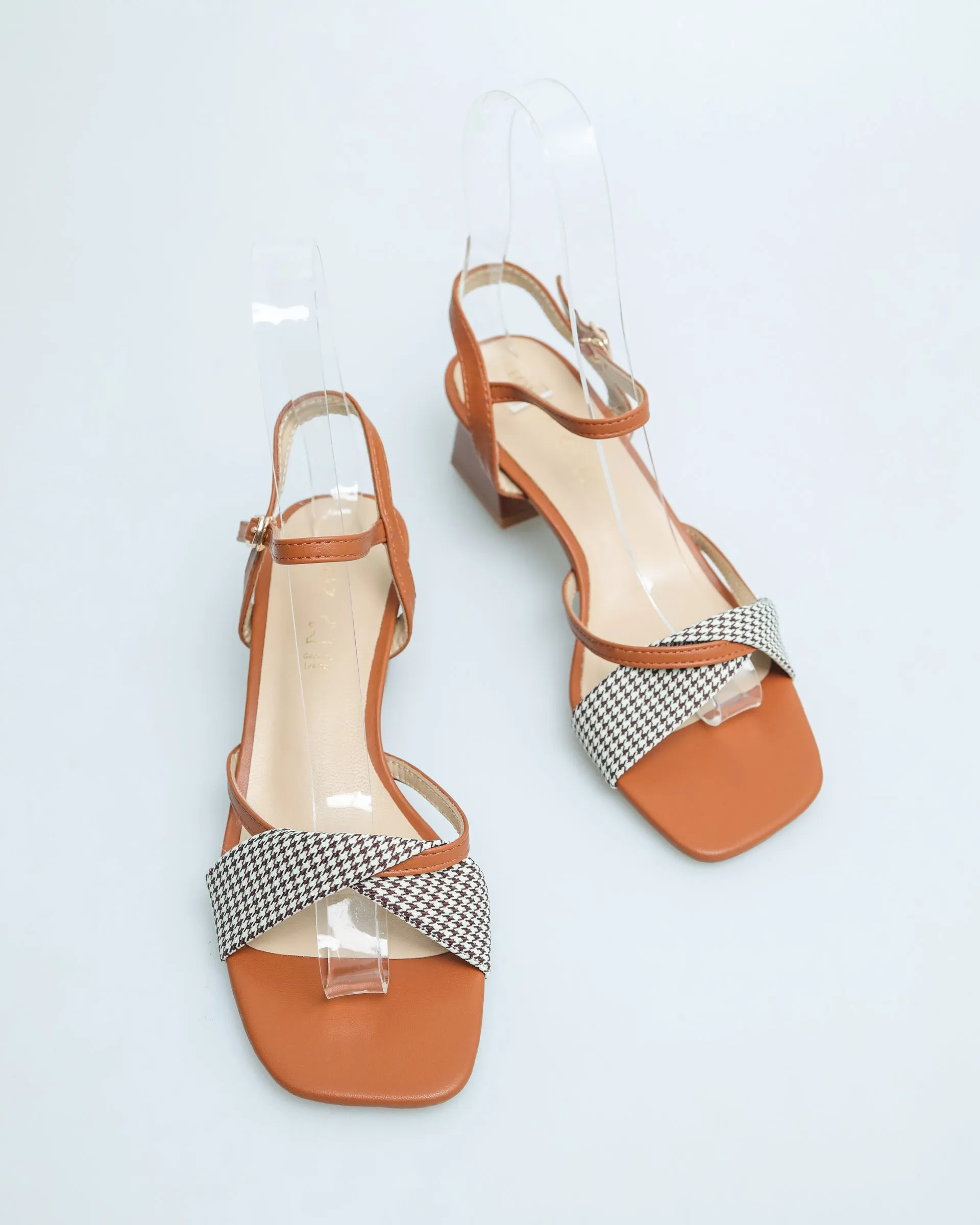 Tomaz YX108 Ladies Checkered Slingback Heels (Brown)