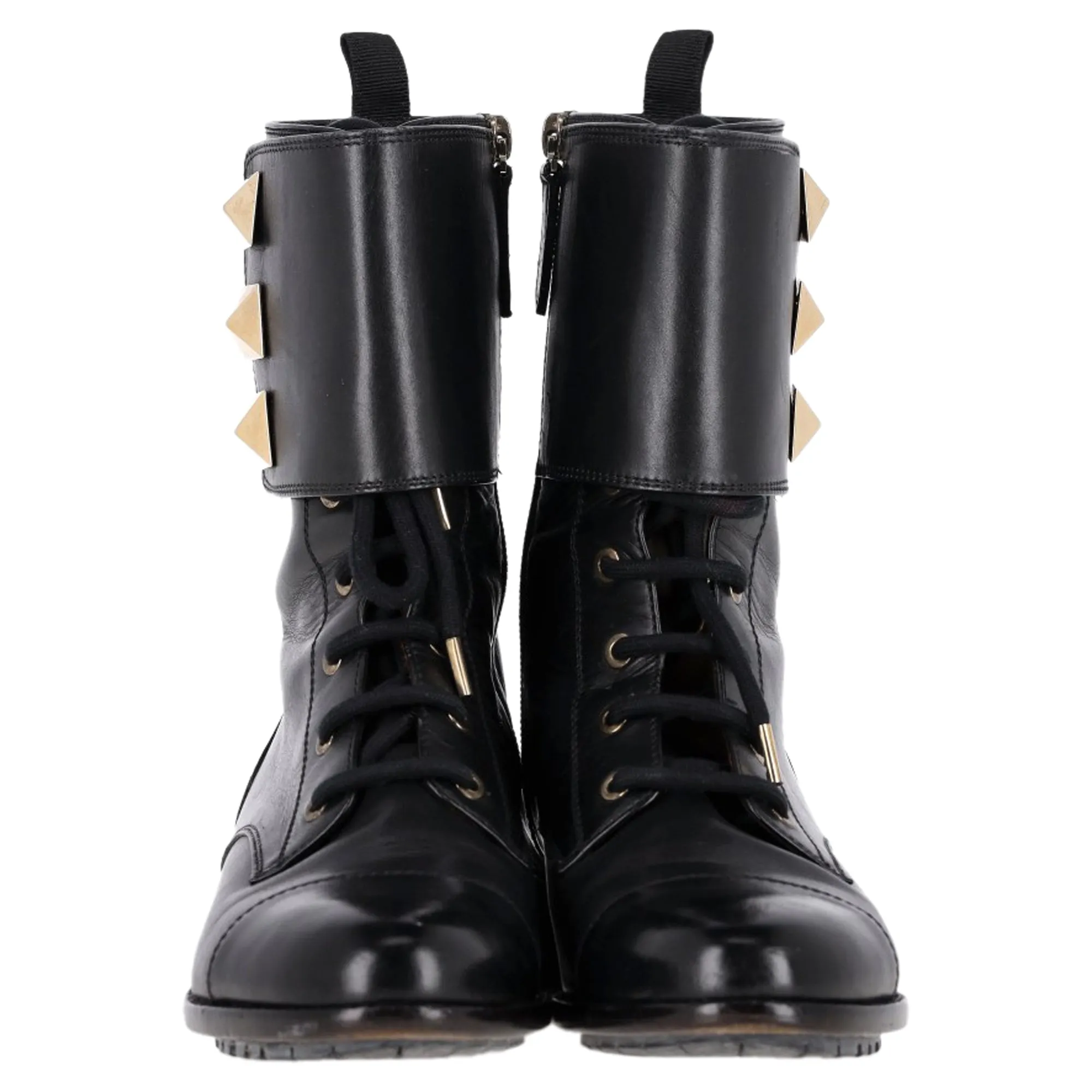 Valentino Rockstud Lace-Up Combat Boots in Black Leather