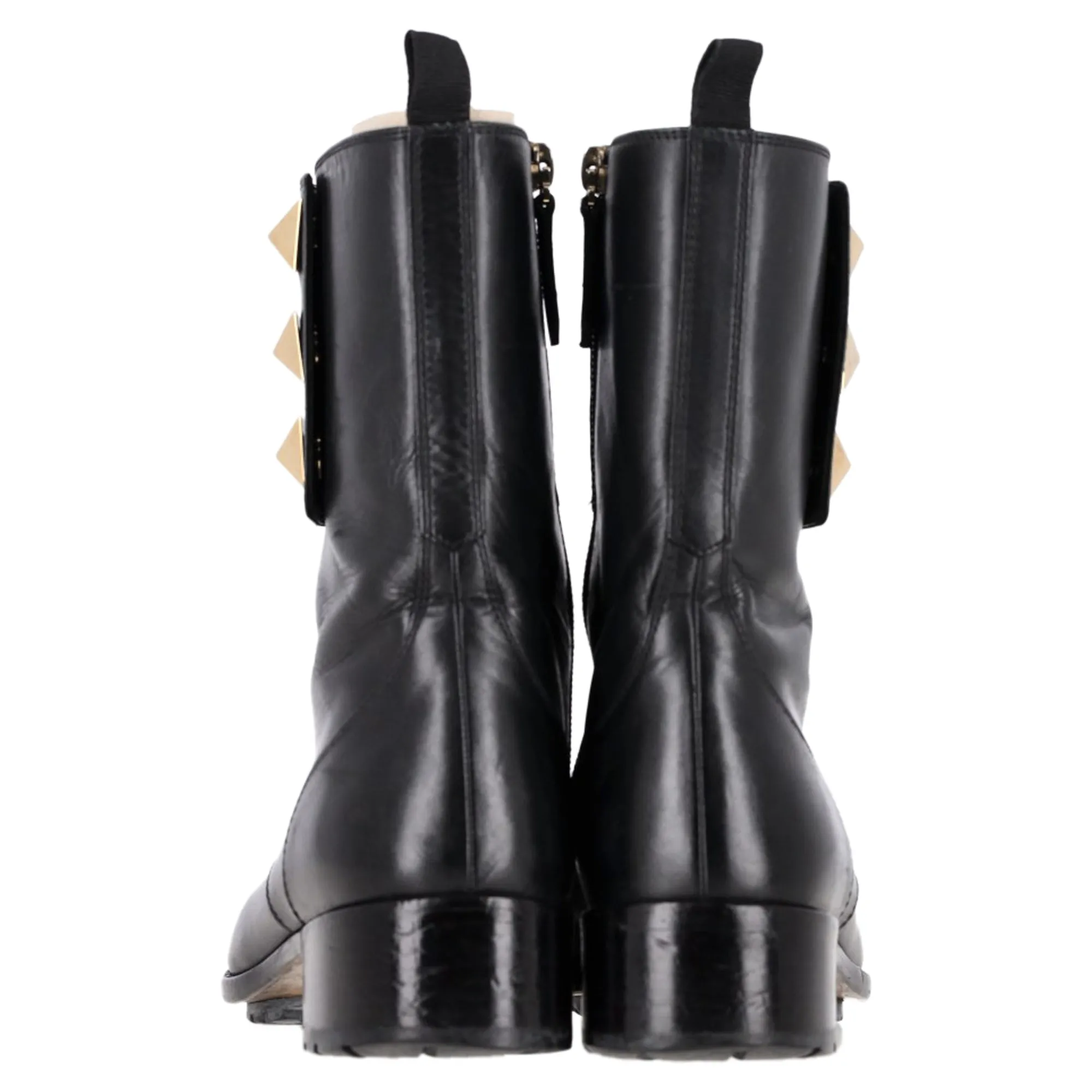 Valentino Rockstud Lace-Up Combat Boots in Black Leather