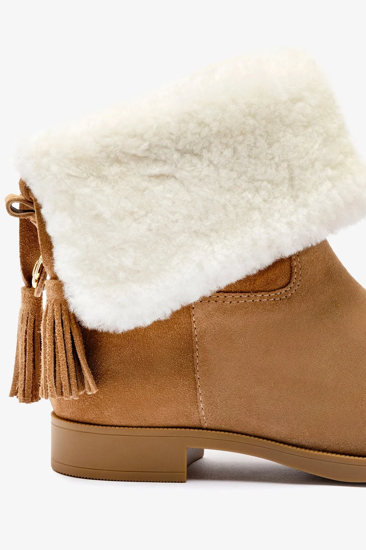 Verbier Bootie In Peanut Suede and Natural Shearling