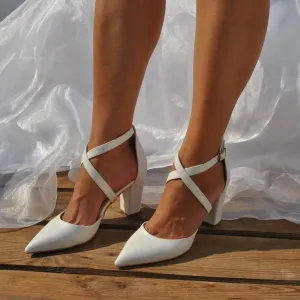 White Cross Pointy  Block Heel Sandals  709079195670