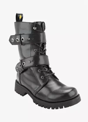 Women's Double Strap Combat Boot In Black