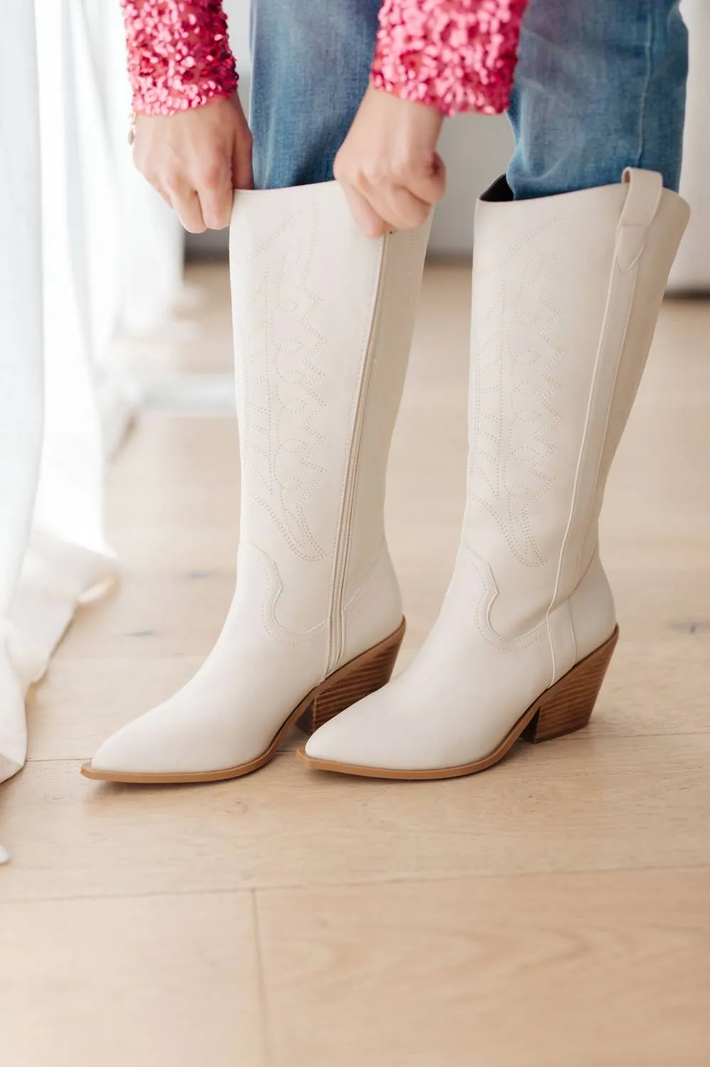 Women's Line Dancing Cowboy Boots In White