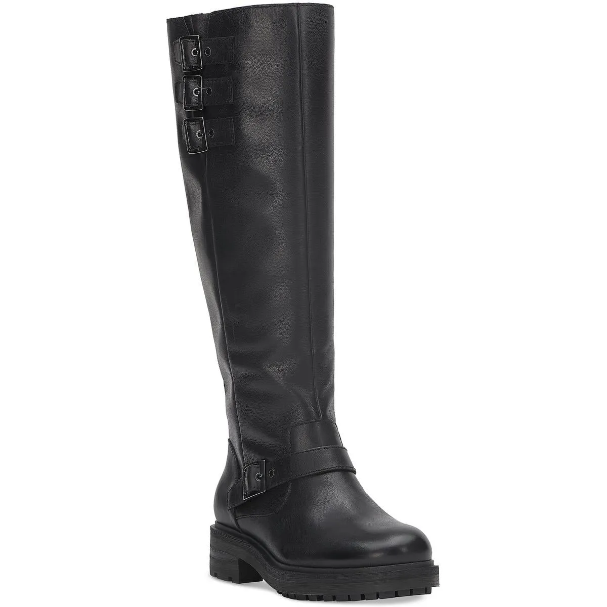Womens Lugged Sole Leather Knee-High Boots